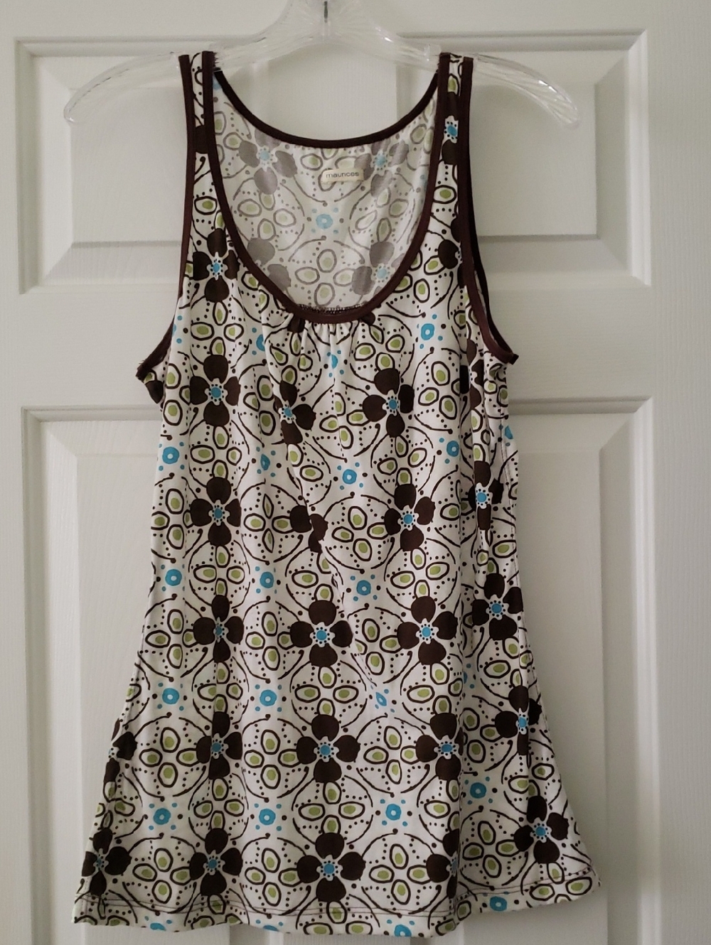 Maurices Cream Floral Tank with Brown Trim and Blue Accents